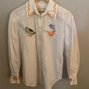 Alemais Embroidered Puff Sleeves Button Down